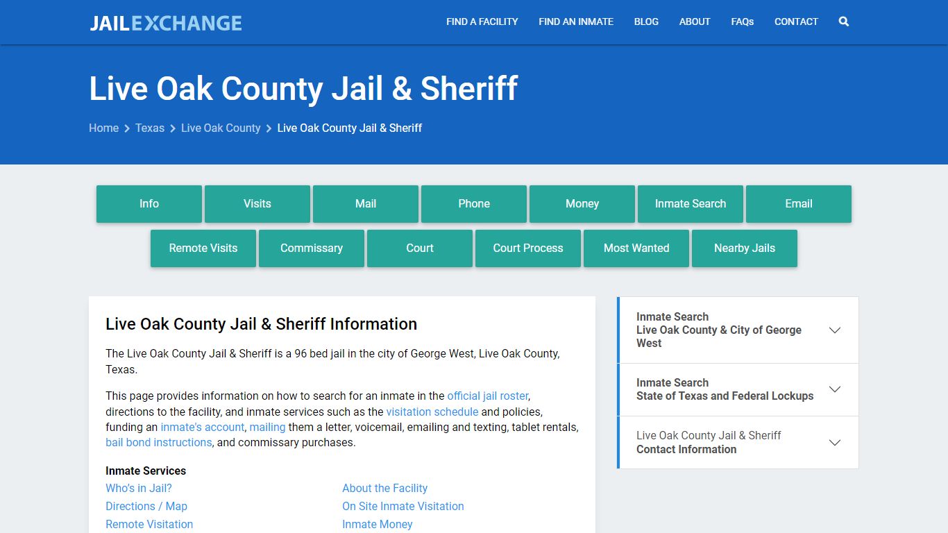 Live Oak County Jail & Sheriff, TX Inmate Search, Information